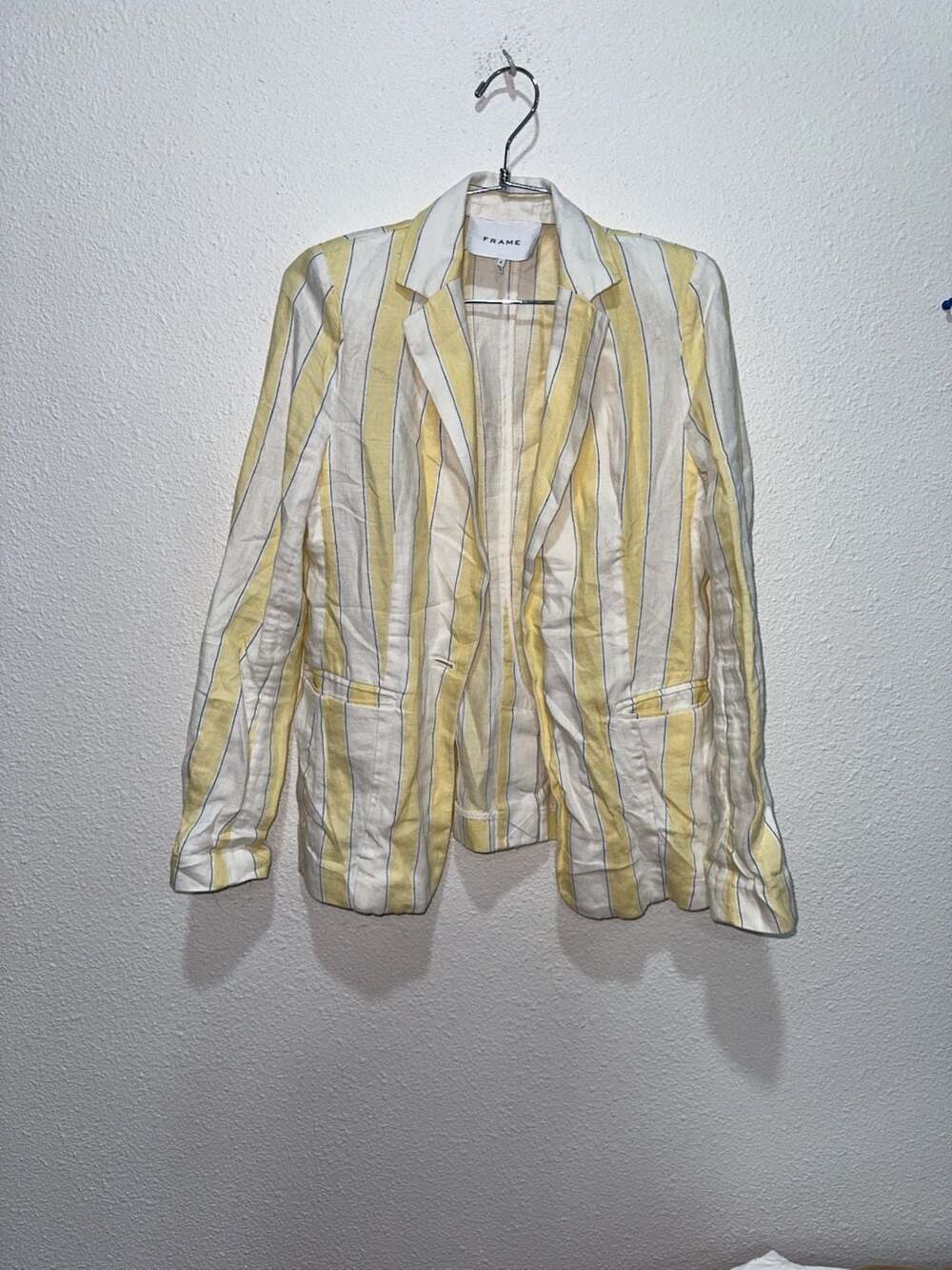 FRAME Women's Size 2 Yellow and White Striped Linen Blazer